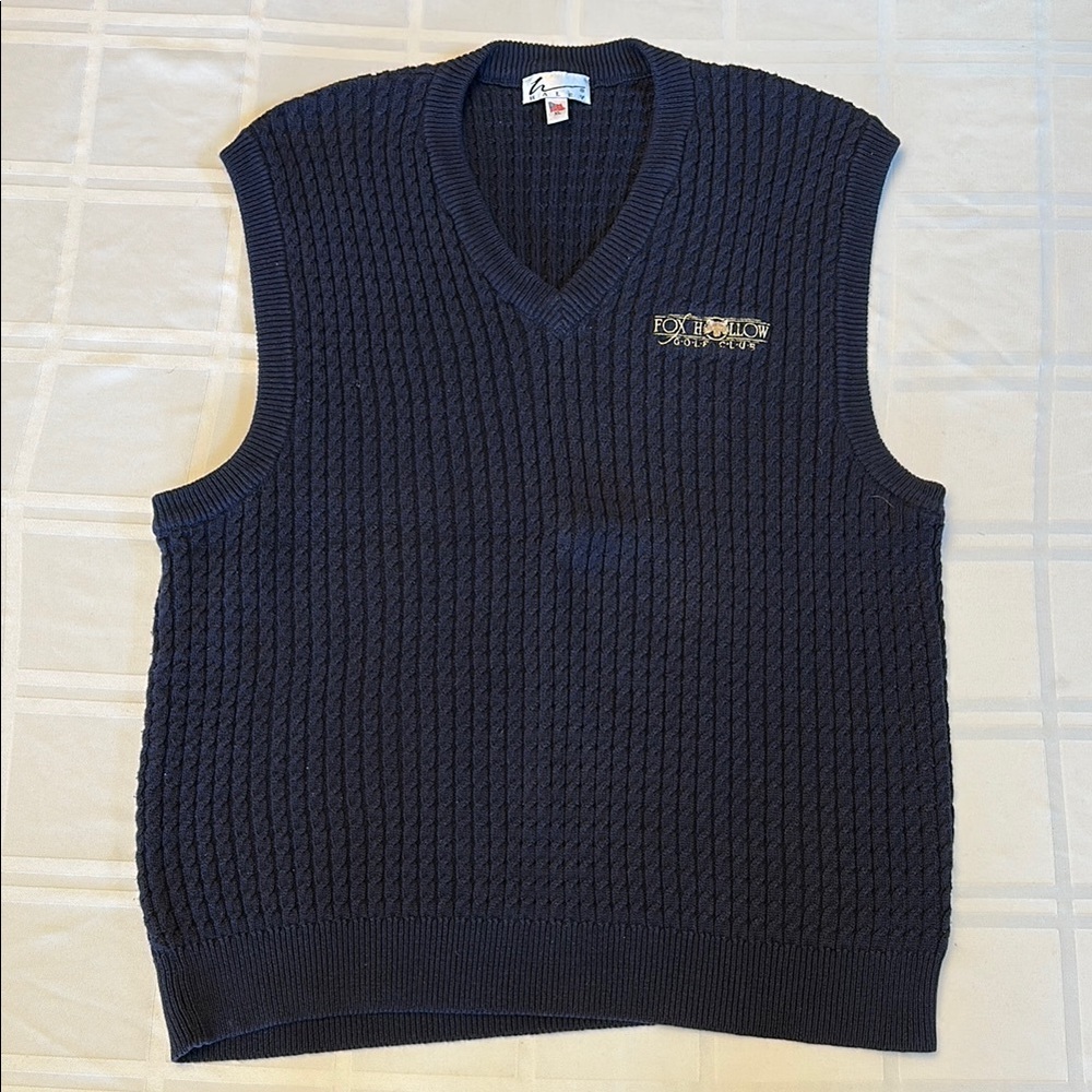 Navy Blue V-Neck Sweater with Textured Knit
